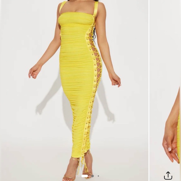 Hot Miami Styles Dresses & Skirts - Hot Miami Styles Yellow Ruched Dress